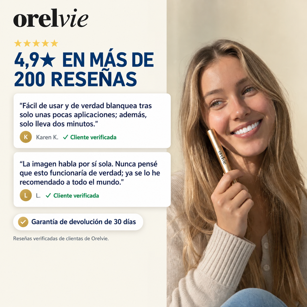 Dientes más blancos en minutos -  Lápiz blanqueador Orelvie™ Pro Gold