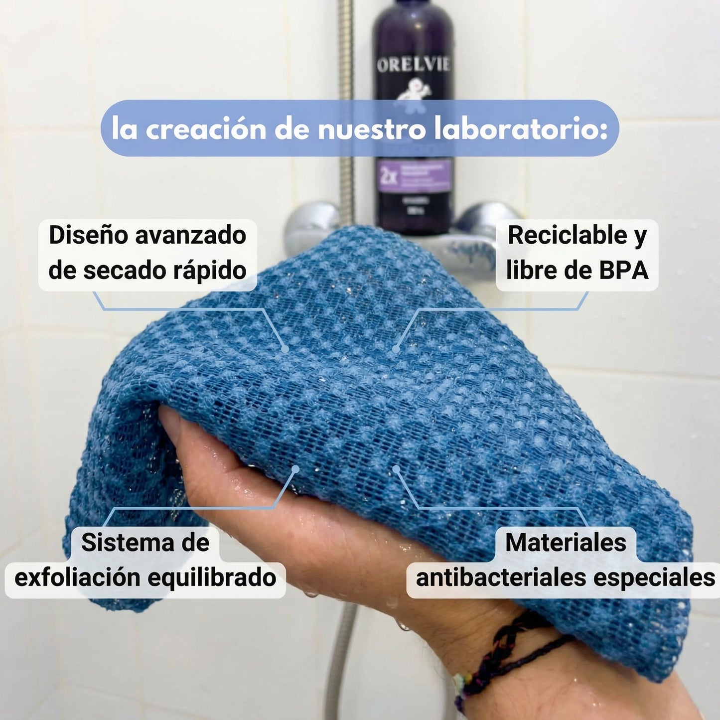 Toalla de ducha exfoliante y antibacteriana by ORELVIE™